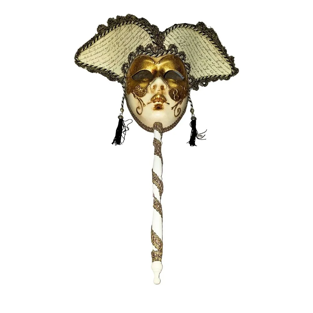 Vintage Hand-Crafted Venetian Venezia Masquerade Mask Opera Stick Made in Italy
